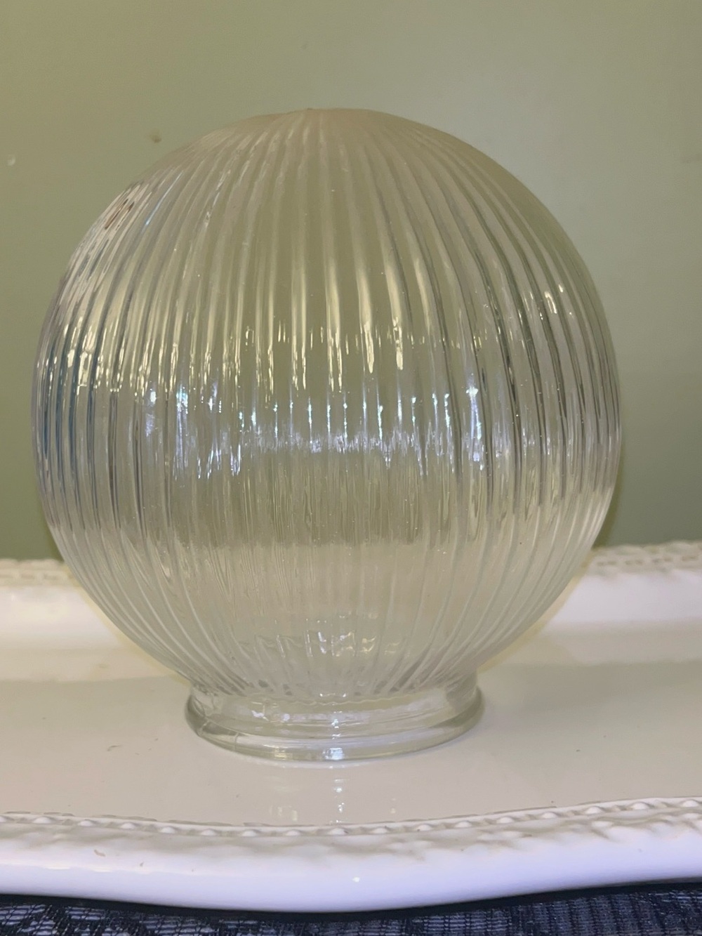 Clear ribbed/reeded vintage glass ceiling globe lamp shade